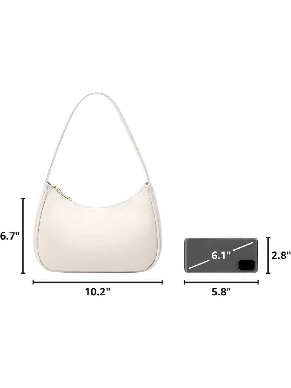 〽️Women's White Cute Hobo Mini Clutch Purse Zipper Closure Shoulder Tote Handbag - Picture 3 of 6